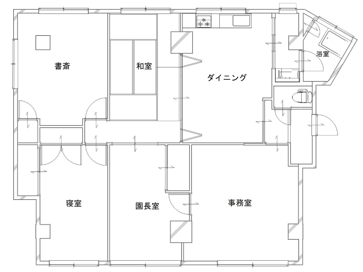 リフォーム前の図面。園長先生のご自宅兼幼稚園の事務室として使われていました。